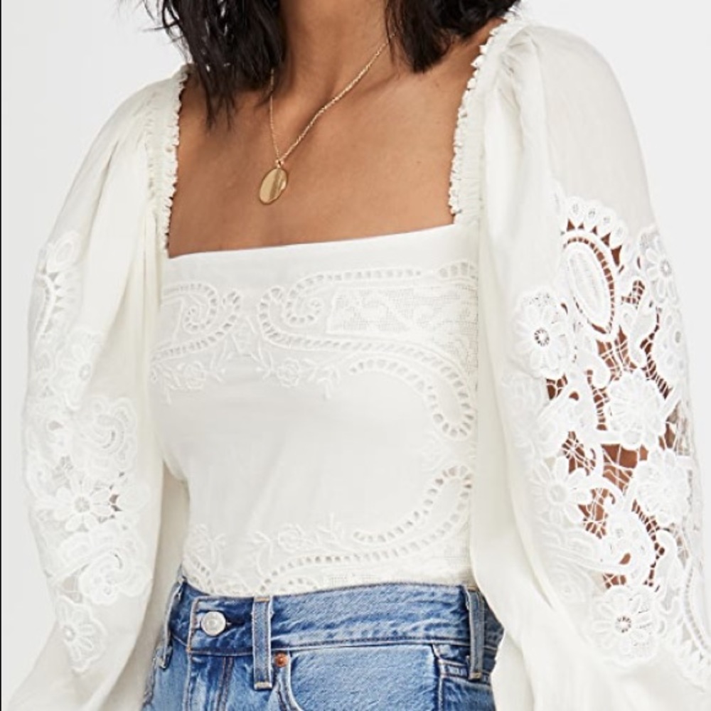 FARM Rio Off White Lace Blouse, Size Small